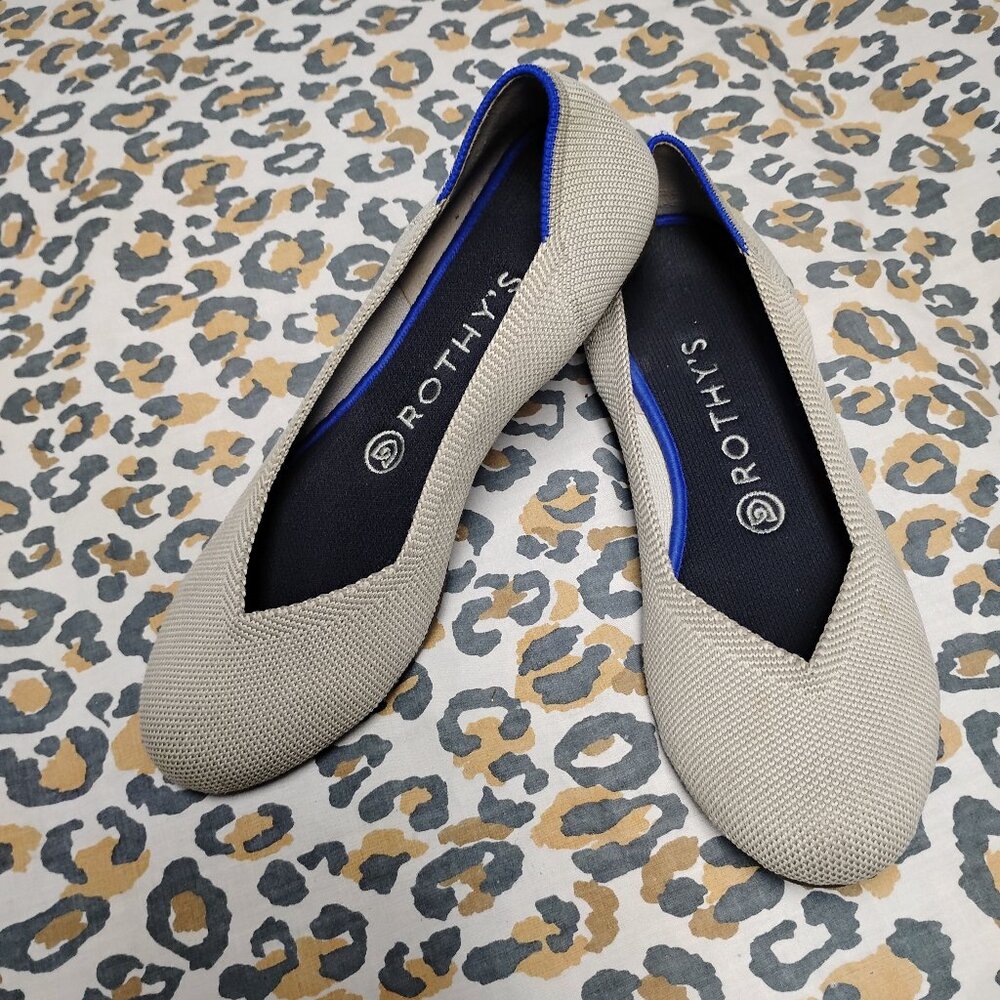 ❤️Size 7.5 ROTHYS The Loafer Cream and Blue Round Toe Ballet Flats Shoes